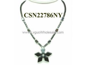 Hematite Stone Flower Pendant Beads Chain Choker Fashion Women Necklace